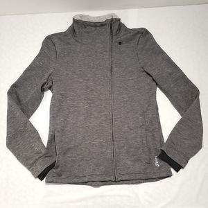 Asics Full Zip Gray Athletic Mock Neck Jacket Waffle Lining Pockets Sz Small